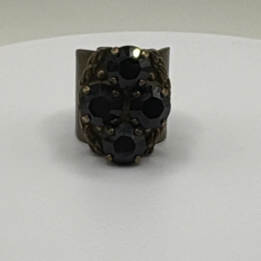 Sorrelli Antique Bronze Navy Crystal Statement Ring - Adjustable Size 7